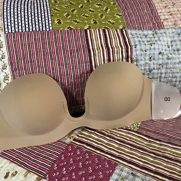 Strapless Invisible Push Up Plunge Bra-stick on~sz DD Nude - Picture 11 of 11